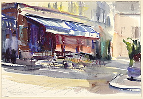  Straßencafé in Paris, um 1936, Aquarell, 36,1 x 50,9 cm, Albertina, Wien