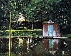 Badehütte am Schloßteich, 1929, Öl auf Leinwand, 73x92 cm, WV 77