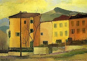 Waidhofen (Haus von Tante Isa), 1928, Öl auf Karton, 43,3x60,4 cm, WV 53