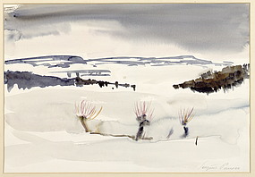  Winterlandschaft mit Weiden, vor 1930, Aquarell, Albertina, Wien