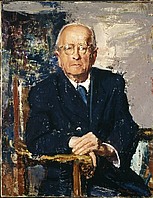Dr. Hans Rizzi, Präsident der Österreichischen Nationalbank, 1950, Öl auf Leinwand, 91x71 cm, WV 507, Bild verbrannt 