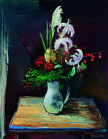 Blumen in hellem Krug, 1946 oder früher, Öl,court. im Kinsky, Wien