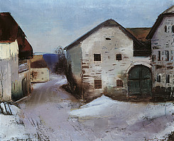 Bauernhöfe in Oberösterreich, um 1935, Öl auf Leinwand, 60x73 cm, WV 287