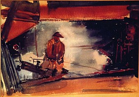 Hochofen nach dem Abstich, um 1934, Aquarell