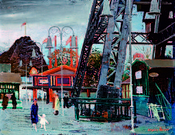 Im Wurstelprater, um 1930, Öl auf Leinwand, 73x92,5 cm, Wien Museum