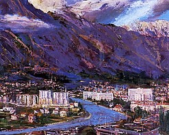 Innsbruck (II) (Föhnstimmung), 1964, Öl auf Hartholzfaserplatte, 73x92 cm, WV 649