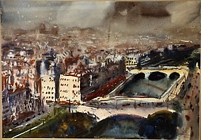 Blick von Notre-Dame auf Paris, Öl auf Leinwand