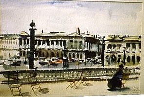 Terrasse an der Place de la Concorde, Paris (II) 1937, Aquarell, Sammlung Leopold, Wien