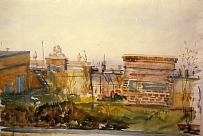 Dachgarten am Schwarzenbergplatz,1944, Aquarell, 48,3 x 64,5 cm 