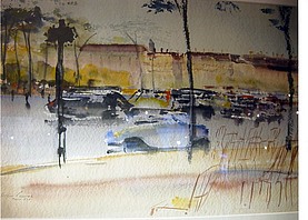 Promenade, Paris, 1937, Aquarell