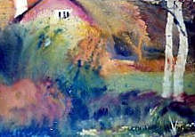 Haus im Herbst, ca. 1953, Aquarell