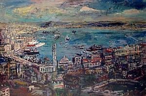 Istanbul, 1952 oder früher, Öl auf Hartholzfaserplatte, 78x110 cm, WV 521, Kulturamt der Stadt Graz