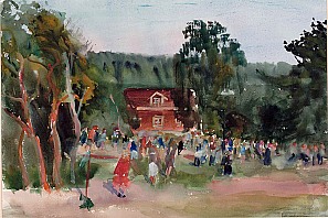  Sonntägliches Golfspiel in Båstad (Schweden), 1953, Aquarell, 35,5 x 50,5 cm, Albertina, Wien