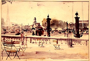 Terrasse an der Place de la Concorde, Paris (I) 1937, Aquarell