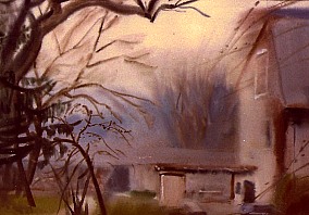 Garten mit Haus in Zell, 1953, Aquarell