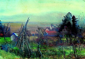 Bauerngarten in Kritzendorf, um 1958, Aquarell, court. im Kinsky, Wien